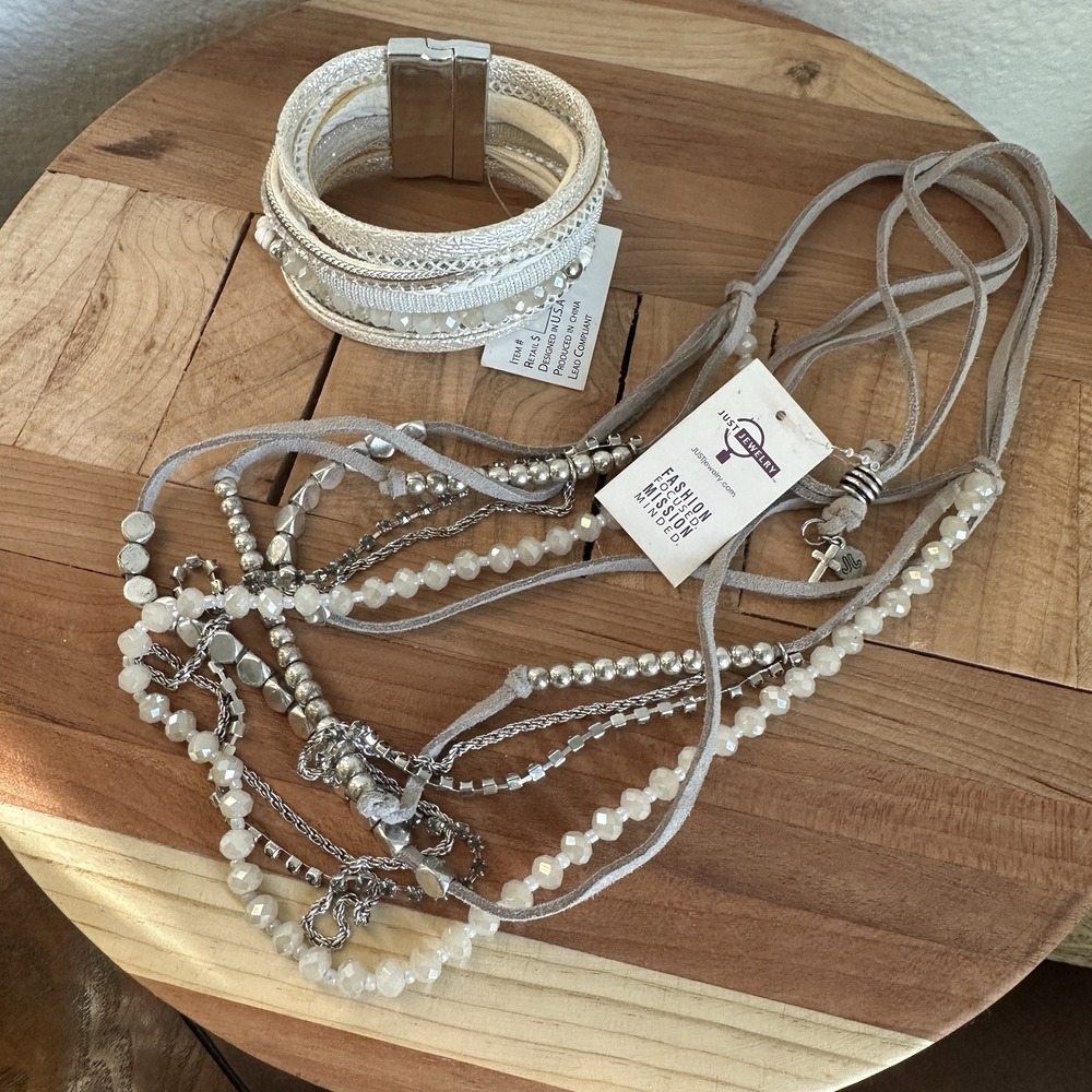 VTG Multi Strand Beaded Necklace‎ Matching Bracelet Signed Just Jewelry NWT